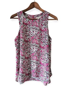 Saint Tropez West Pink and White Leaf-Print Sleeveless Camisole